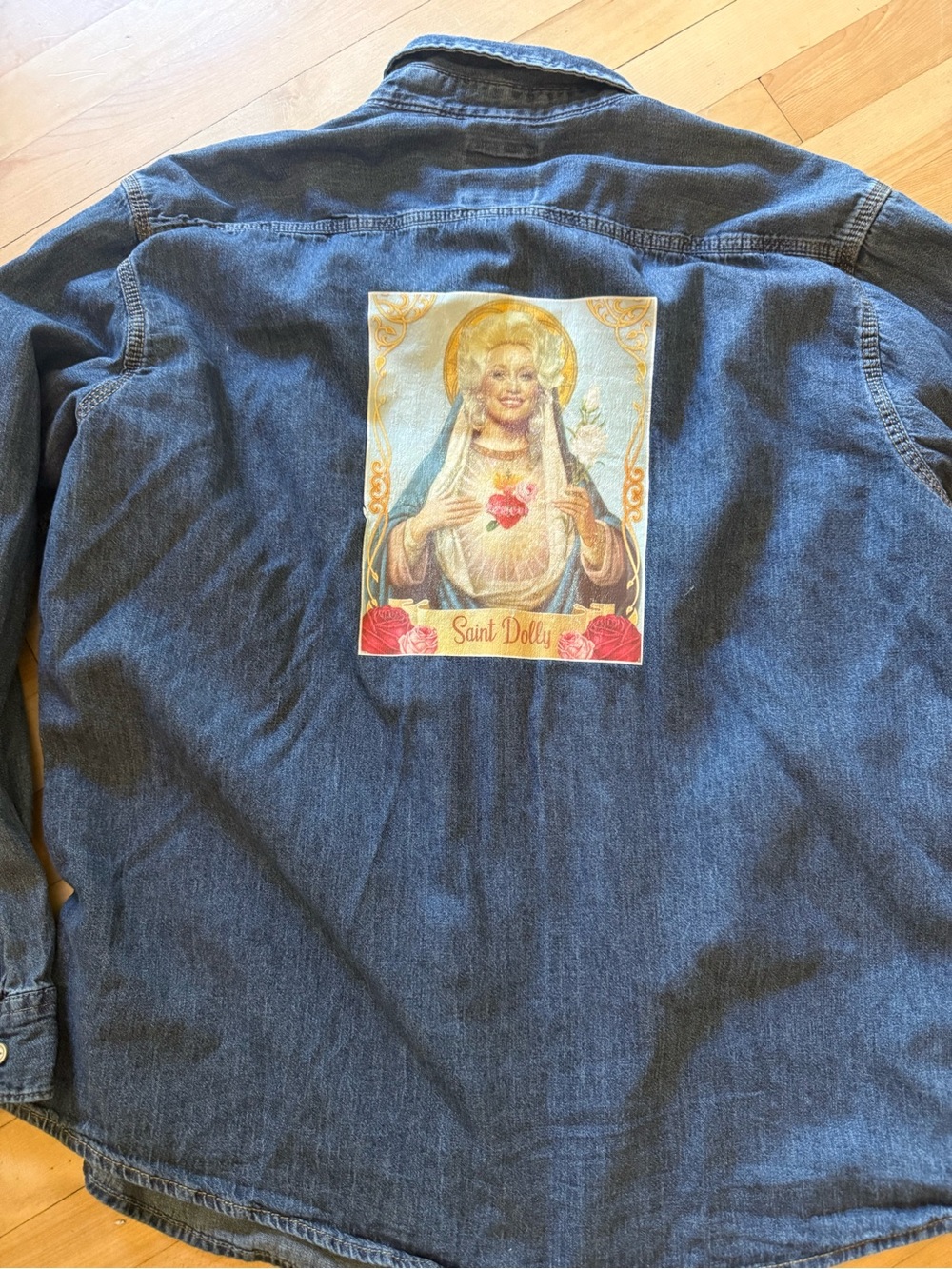 Wrangler Blue Denim Shirt with Colorful Saint Dolly Patch